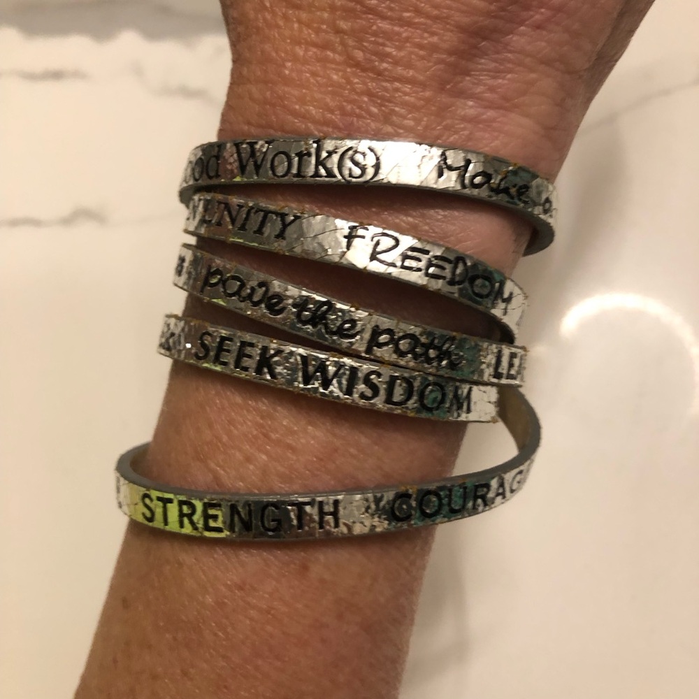 Good Works Empowerment Metallic Silver Leather Wrap Bracelet